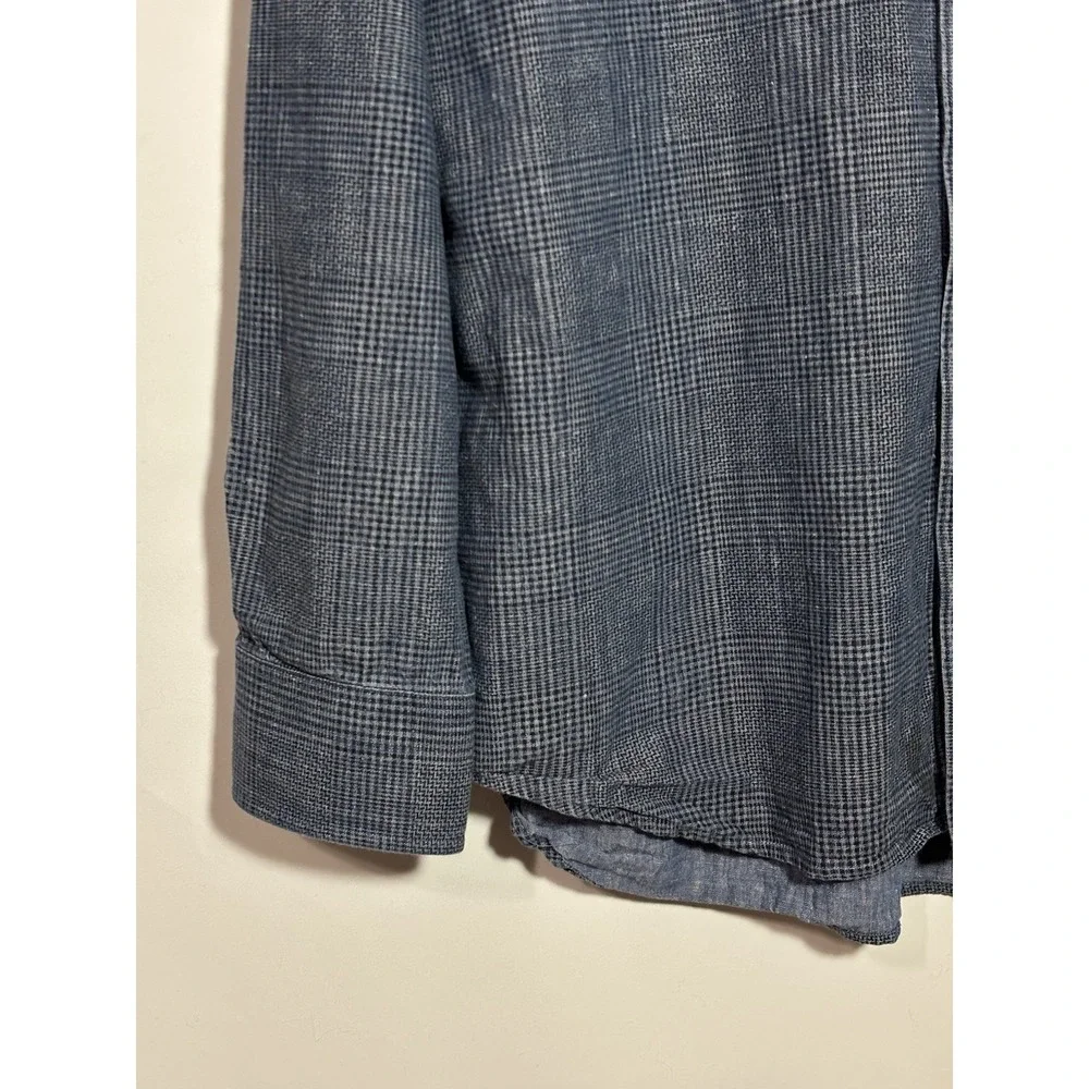 Tommy Bahama Dress Shirt L  Blue Plaid L/S Button Down Linen‎ Cotton Beach